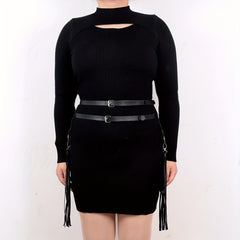  Double Layer Harness Belt PU Leather Fringe Gothic Waistband