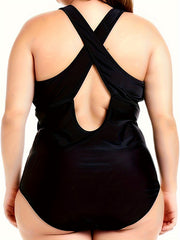  Floral Print Deep V Neck Crisscross Back One Piece Swimsuit