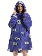  Women's Cartoon Koala Pattern Fleece Hooded Robe