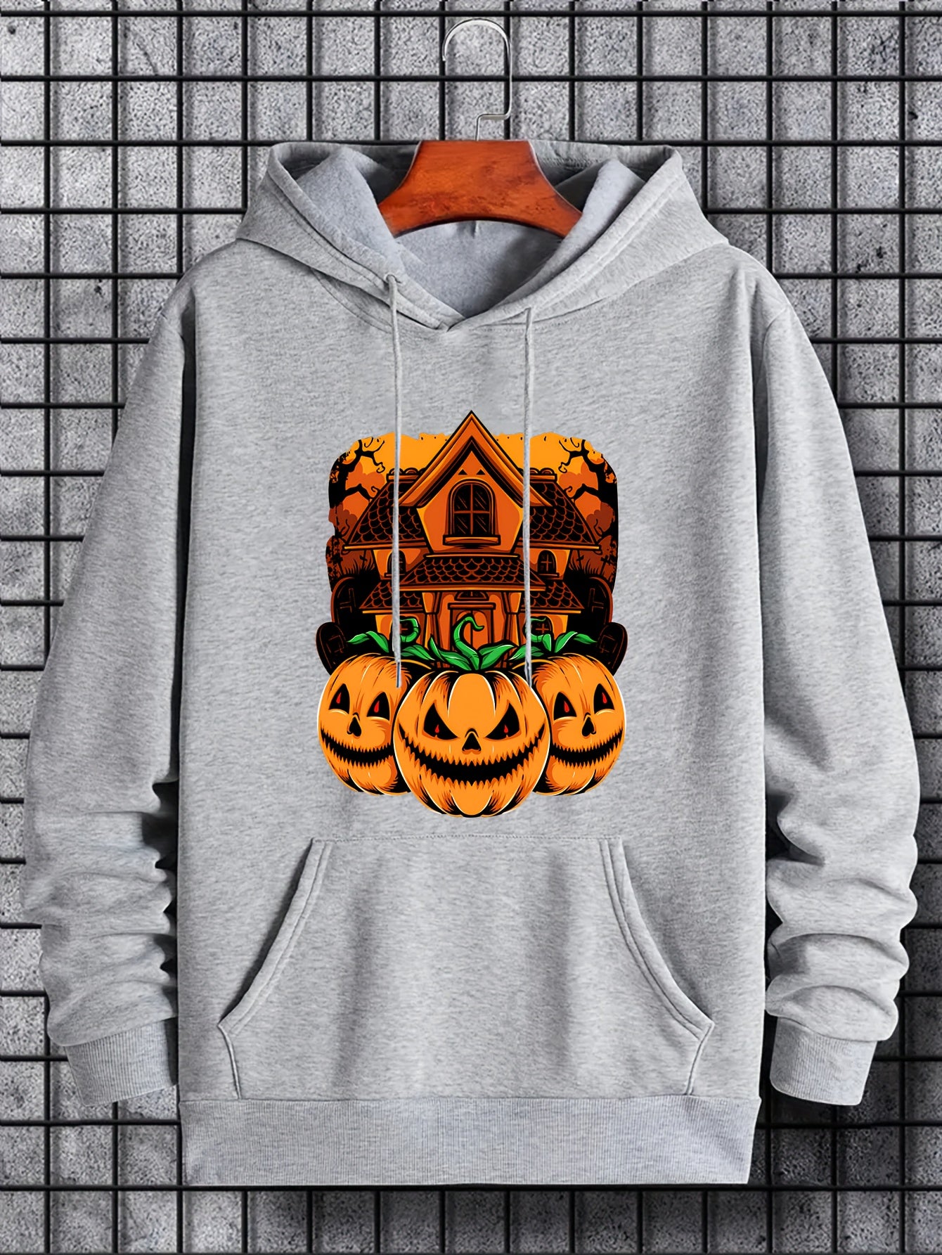 Men's Pumpkin Graphic Hoodie Stretch Drawstring Hooded Sweatshirt
