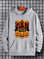 Men's Pumpkin Graphic Hoodie Stretch Drawstring Hooded Sweatshirt