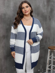  Colorblock Stripe Long Sleeve Cardigan