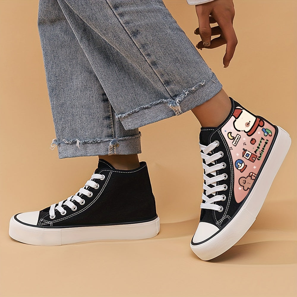 Christmas Cartoon Print Lightweight High Top Canvas Sneakers