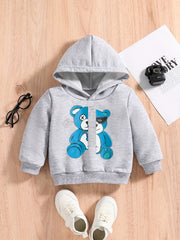 Letter And Bear Print Baby's Casual Pullover Hooded Sweatshirt