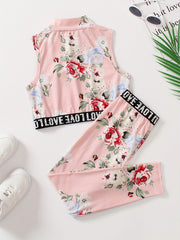Girl's Boho Tropical Print Tank Top & Pants Set