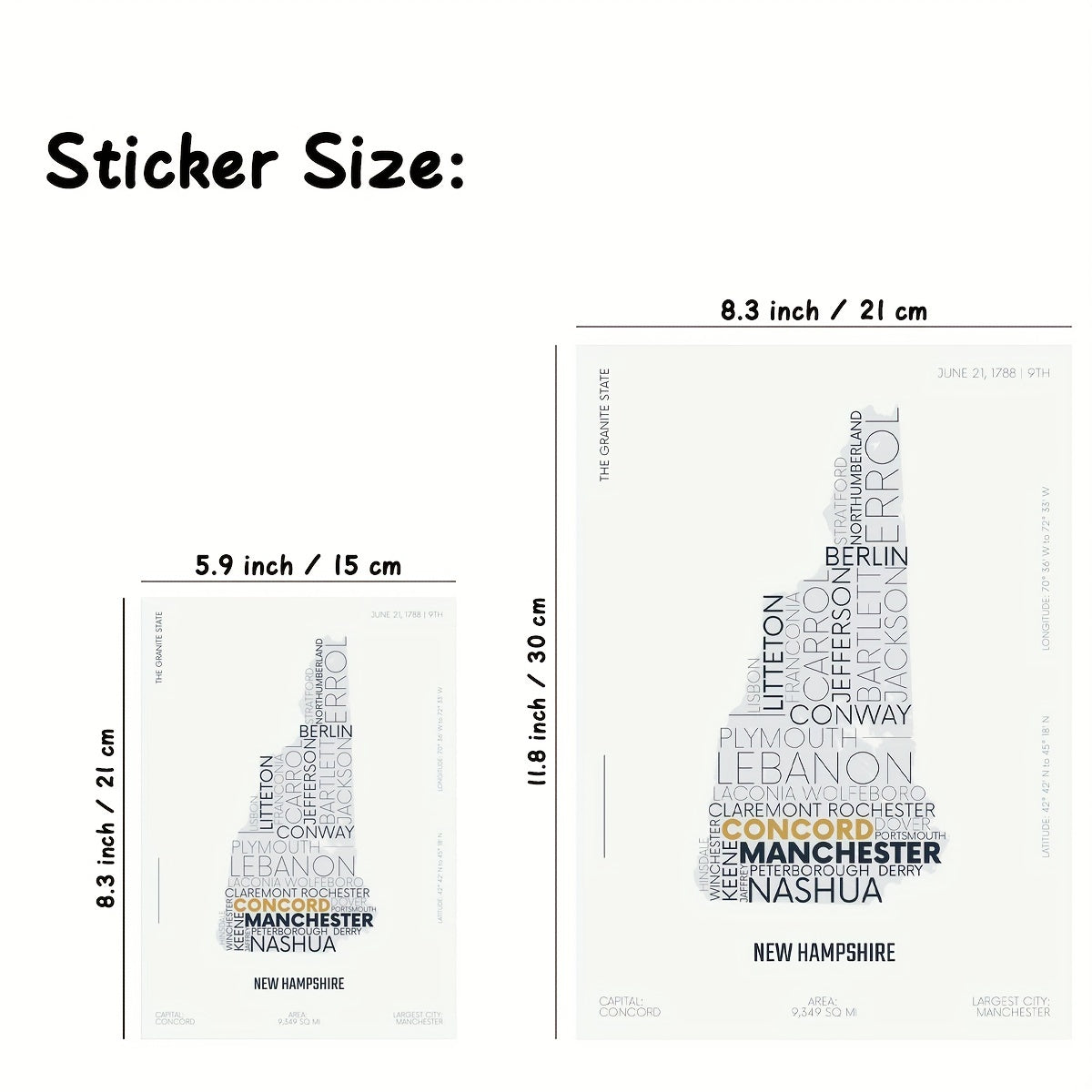 USA States Map Stickers Modern Typography Art for Kids' Rooms A5 & A4 Sizes