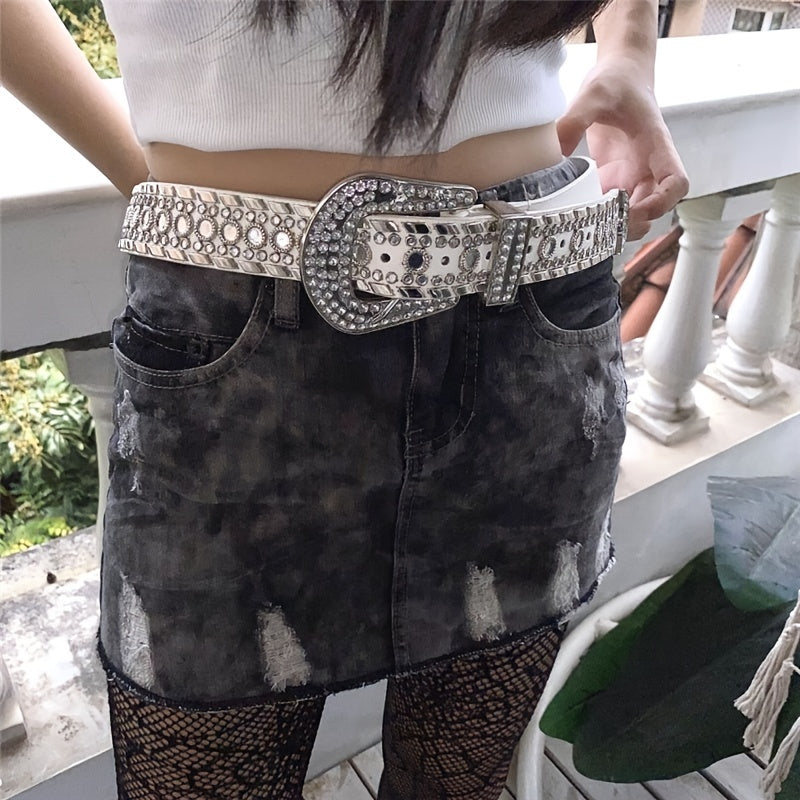 Vintage Wide Waist Belts Rhinestone Rock Strap Belt Y2K Women Belts