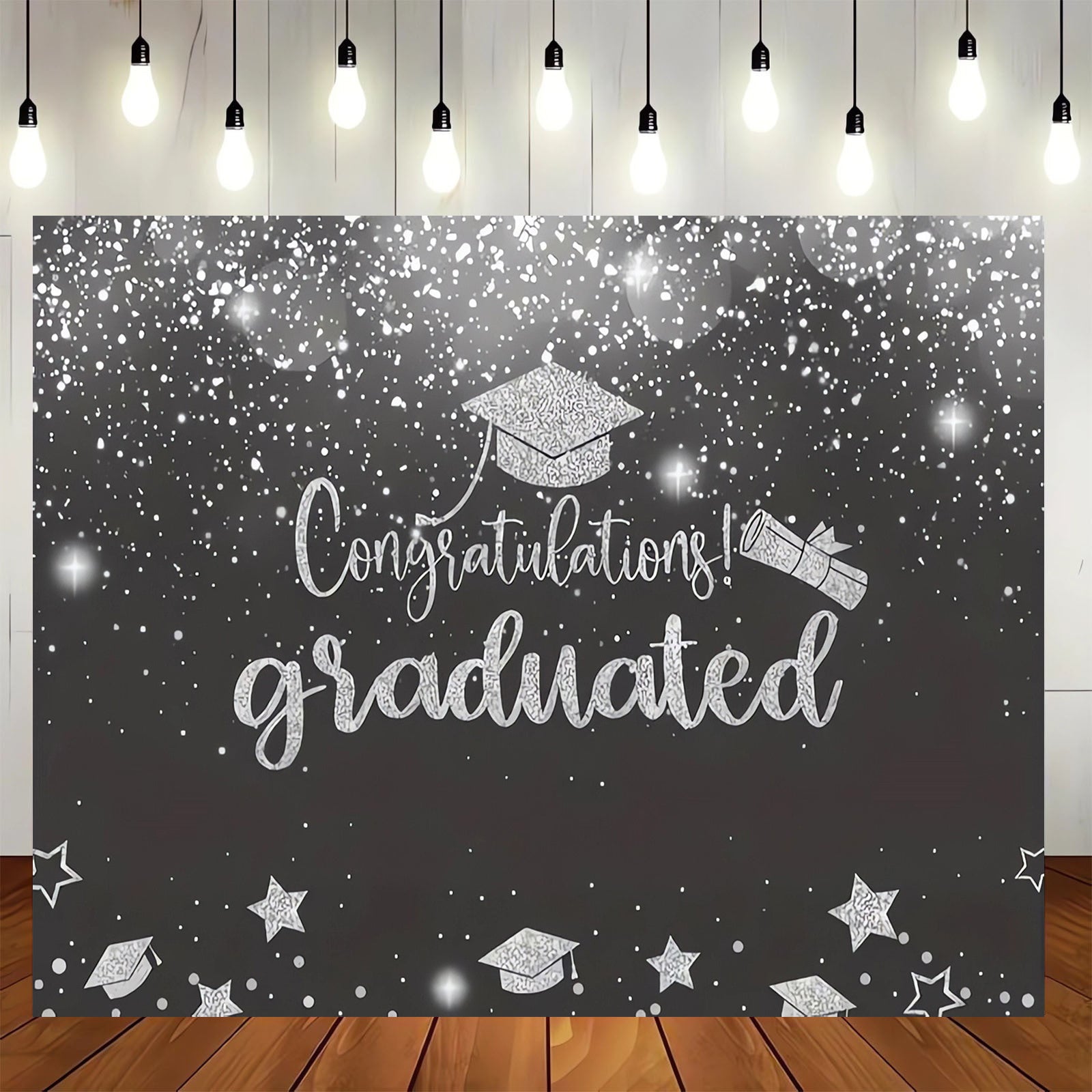 Silver Glitter Graduation Party Backdrop Photo Booth Prop