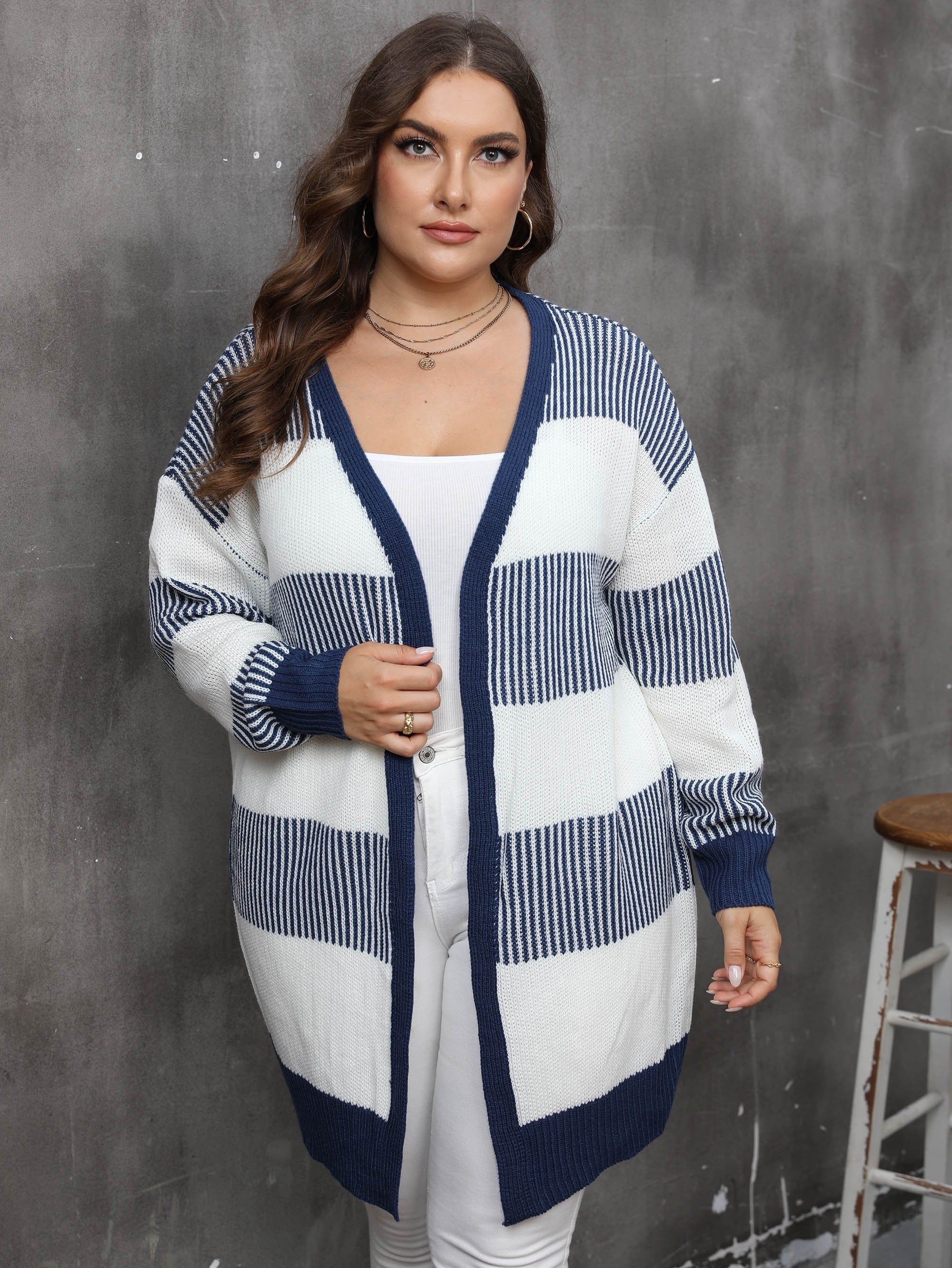  Colorblock Stripe Long Sleeve Cardigan