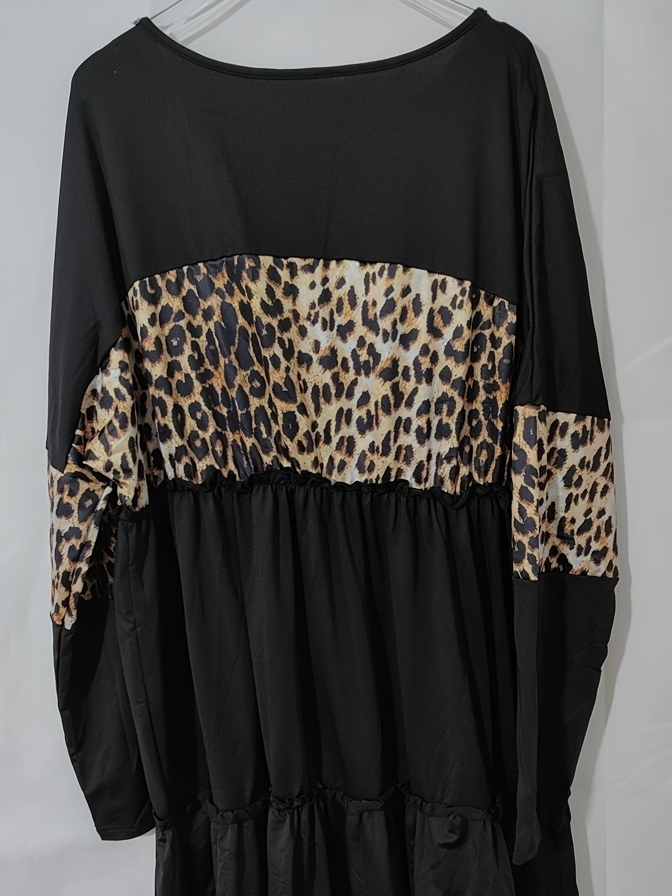  Colorblock Leopard Print Smock Dress