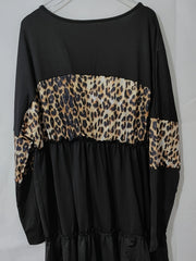  Colorblock Leopard Print Smock Dress