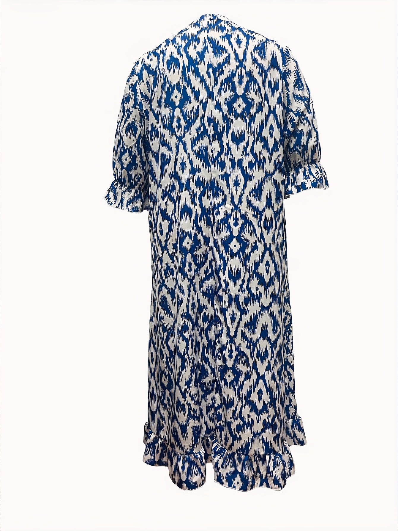  Boho Dress Women's Plus Allover Print Ruffle Trim Maxi Dress