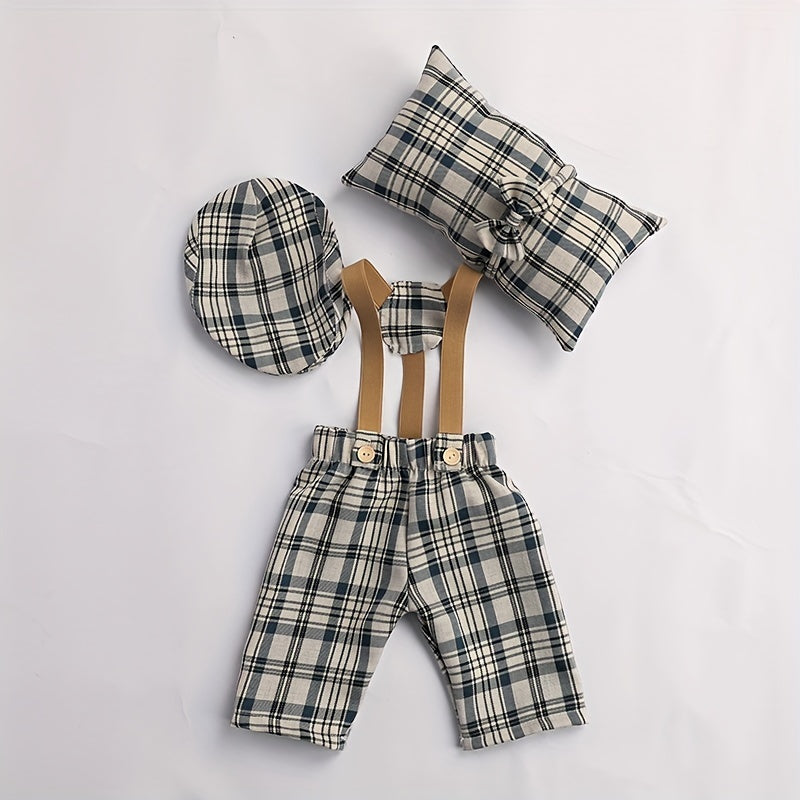 4pcs Newborn Baby Photography Props Plaid Costume for Boys & Girls