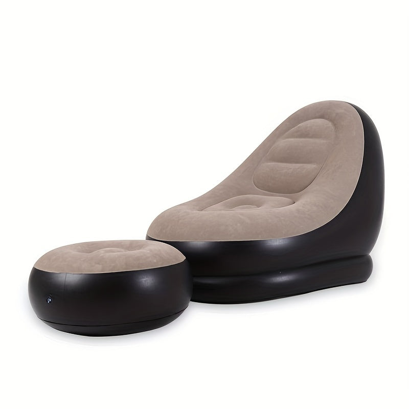PVC Flocking Inflatable Deck Chair + Footrest Stool