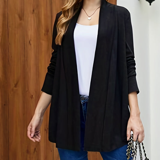  Solid Long Sleeve Open Front Cardigan