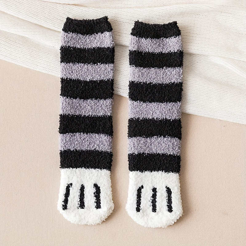 4 Pairs Cat Claw Print Socks Fuzzy Warm Women's Stockings