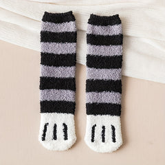 4 Pairs Cat Claw Print Socks Fuzzy Warm Women's Stockings