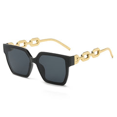 Vintage Oversize Square Frame Sunglasses Metal Chain Temple