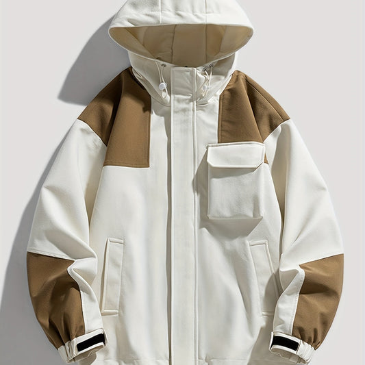 Men's Pocket Windbreaker Hooded Jacket for Spring Fall
