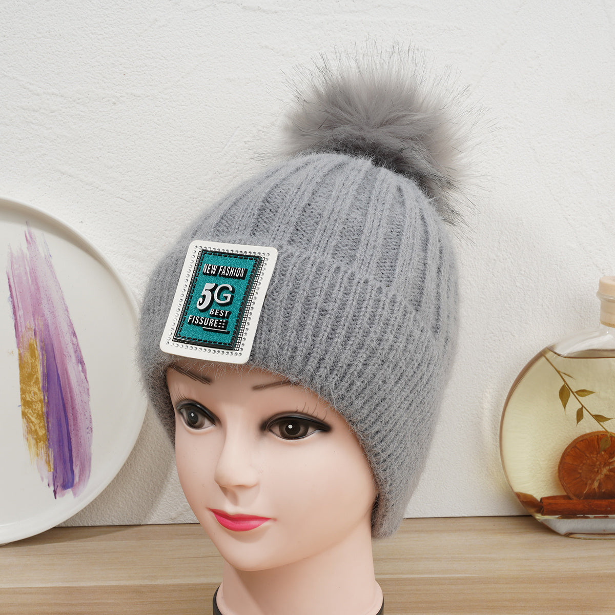 Women's Winter Beanie Hat With Pom Pom Woolen Hat Velvet Knitted Hat