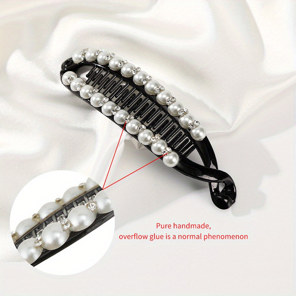 Faux Pearl Rhinestone Hair Claws Clip Fish Shape Banana Barrettes Hairpins