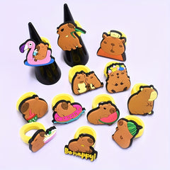 12pcs Animal Cartoon Rings Capybara Image Happy Capybara Ring Birthday Party