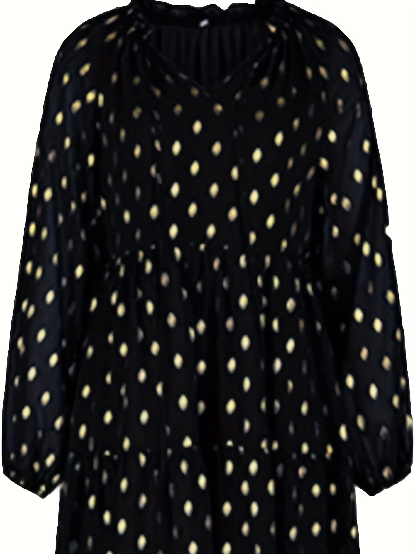  Mini Dress Golden Dot Print Lantern Sleeve