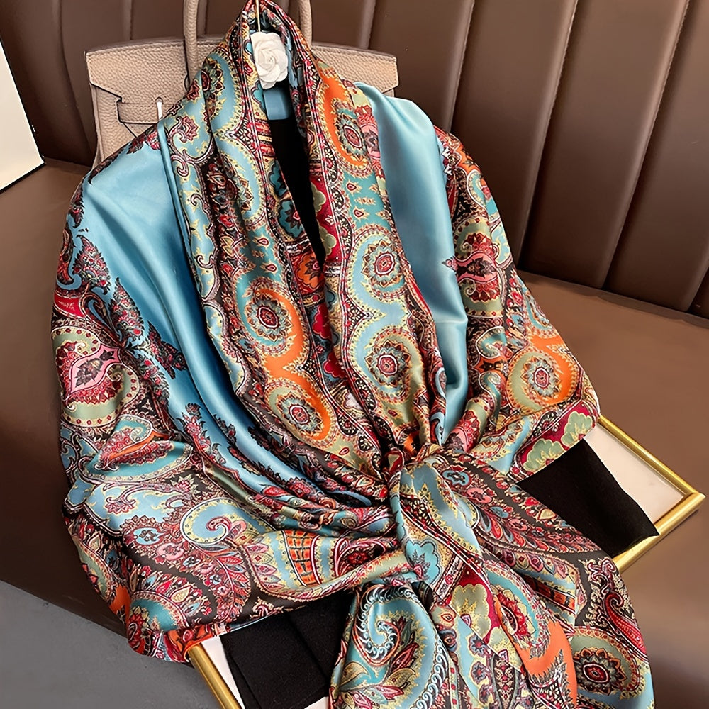 Paisley Print Silk Scarf Outdoor Sunscreen Shawl Head Wrap Hijab
