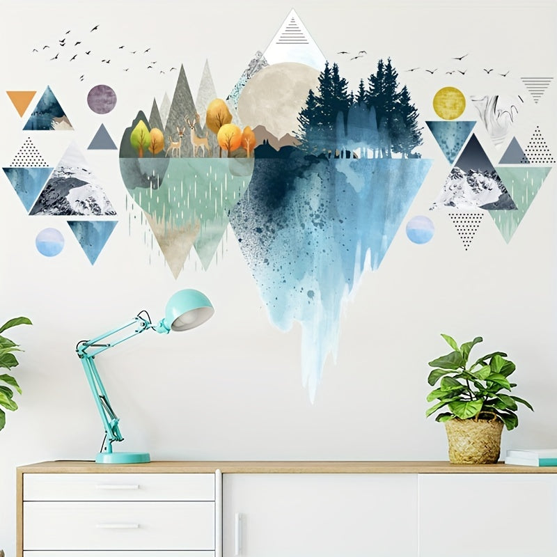 Nordic Geometric Mountain Reflection Wall Stickers Set