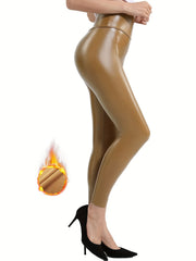 Tummy Control Fleece Lined Leather Yoga Pants