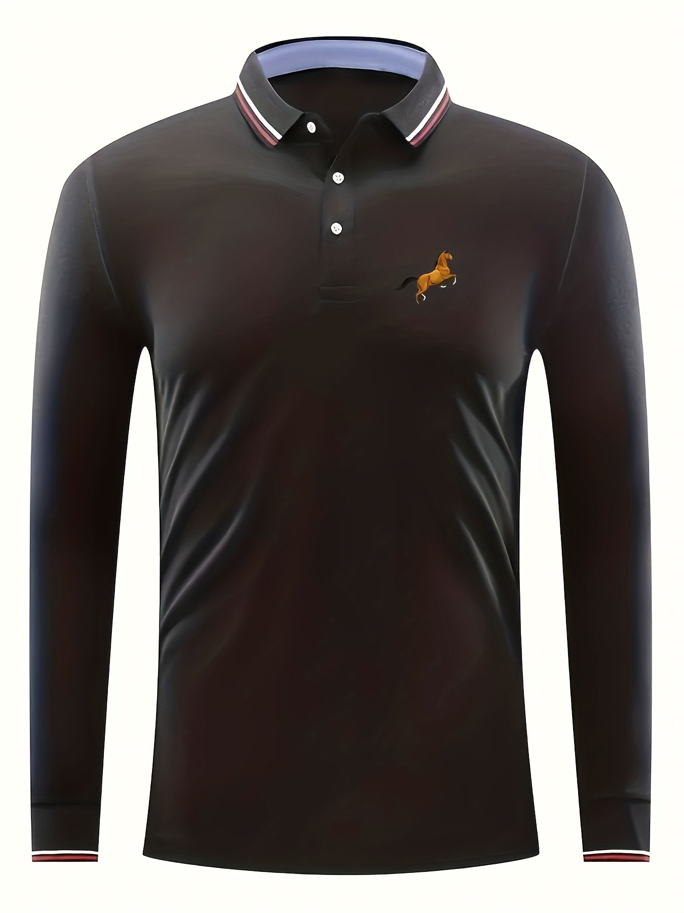 Men's Horse Print Polo Shirt Casual Stretch Breathable Long Sleeve Shirt