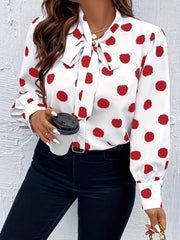  Dot Print Lantern Sleeve Top