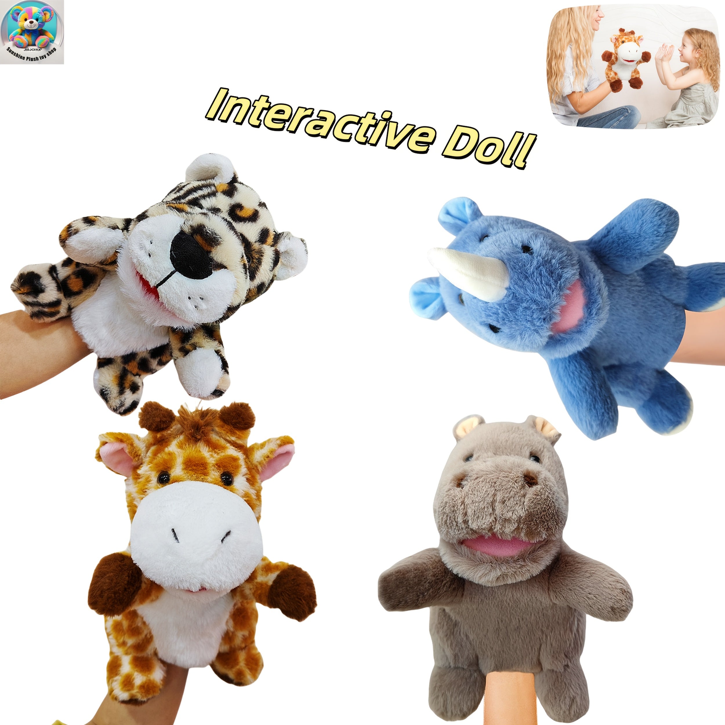 Plush Jungle Animal Puppet Set for Storytelling and Role Playing