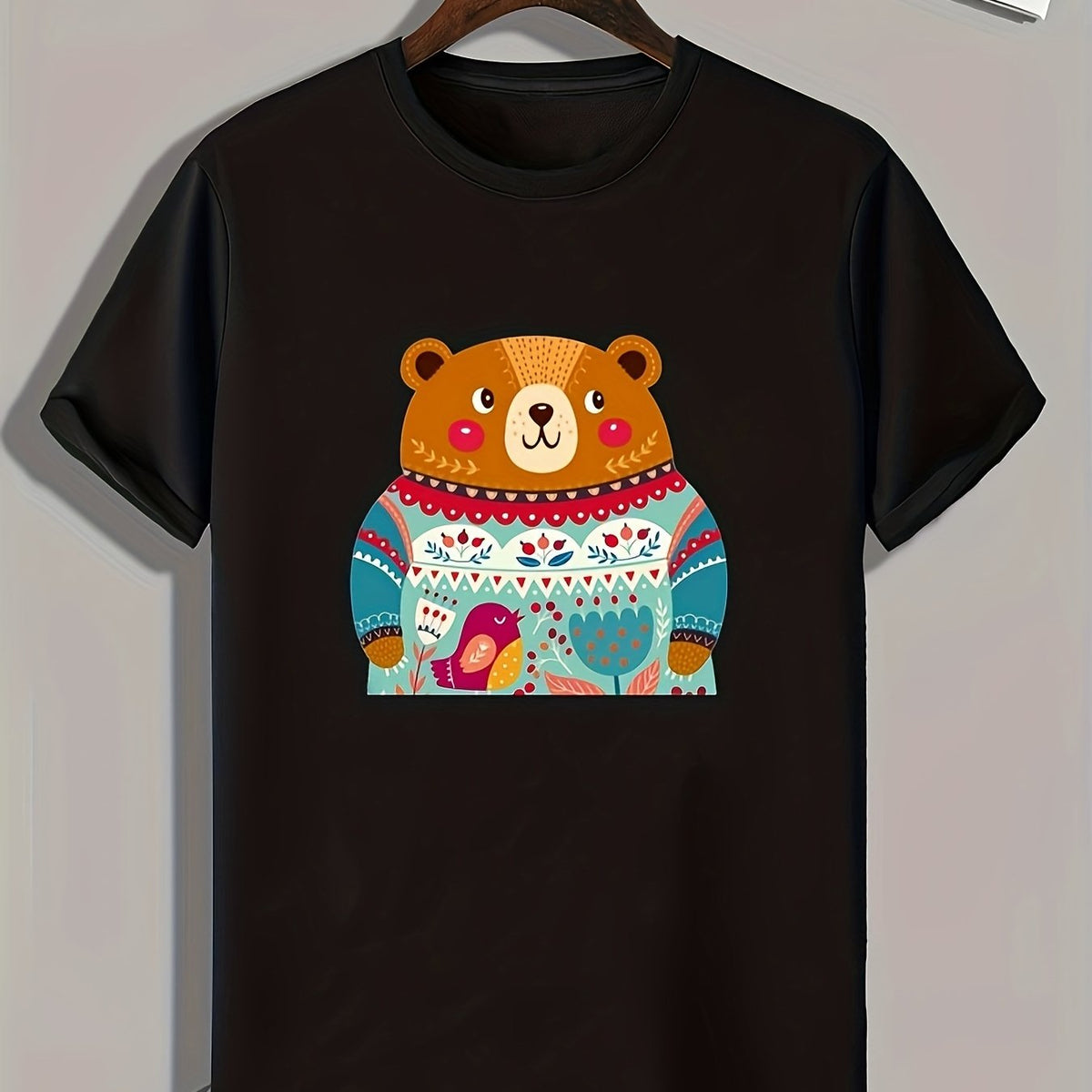 Shy Bear Print Men's Graphic T-shirt for Summer