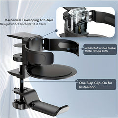 360 Rotation Under Desk Cup & Headphone Holder Telescoping Aluminum Stand Hook