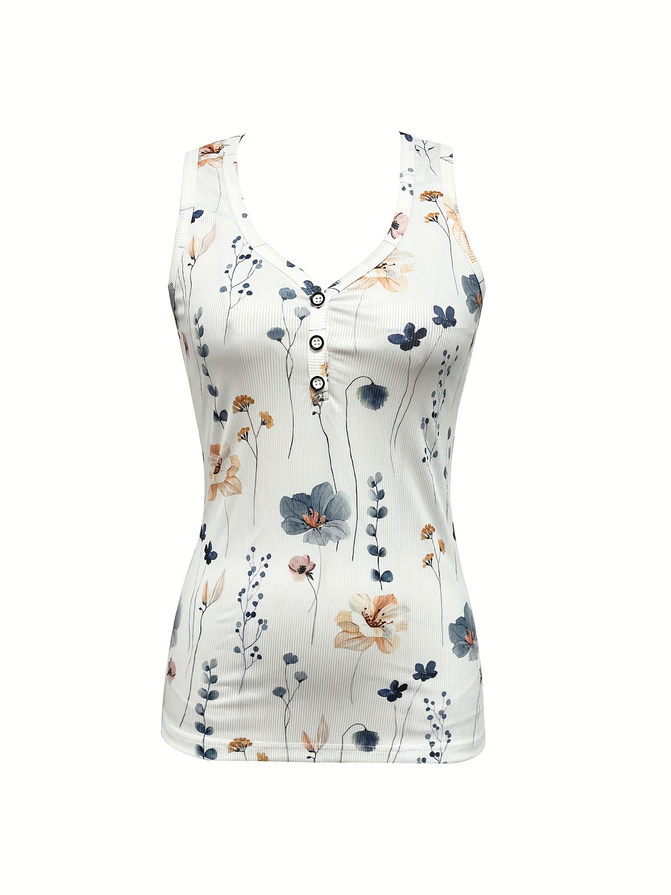 Floral Print Button Front Tank Top Sleeveless Summer Top