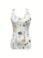 Floral Print Button Front Tank Top Sleeveless Summer Top