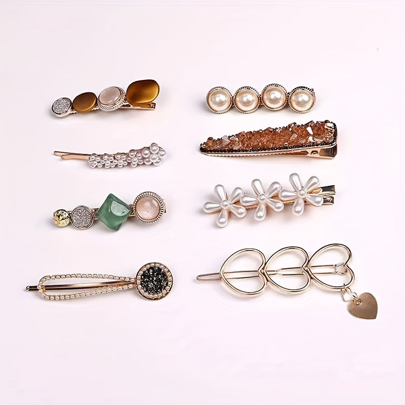 8pcs Faux Pearl Hair Clip Set Duck Billed Bobby Pins Hair Accessories
