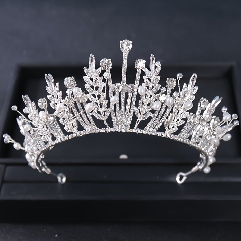 Baroque Crystal Leaf Crown for Bridal Queen Pageant Prom