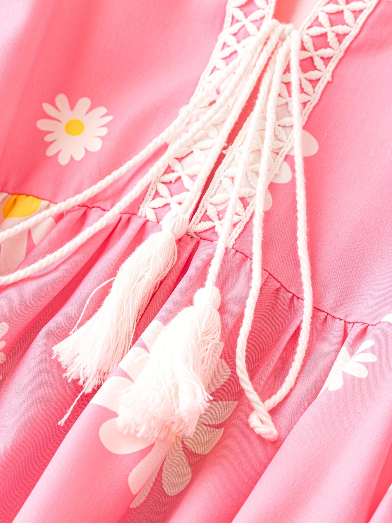  Casual Dress Women's Plus Floral Print Tassel Decor Dress