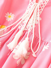  Casual Dress Women's Plus Floral Print Tassel Decor Dress