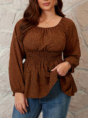  Leopard Print Lantern Sleeve Peplum Top