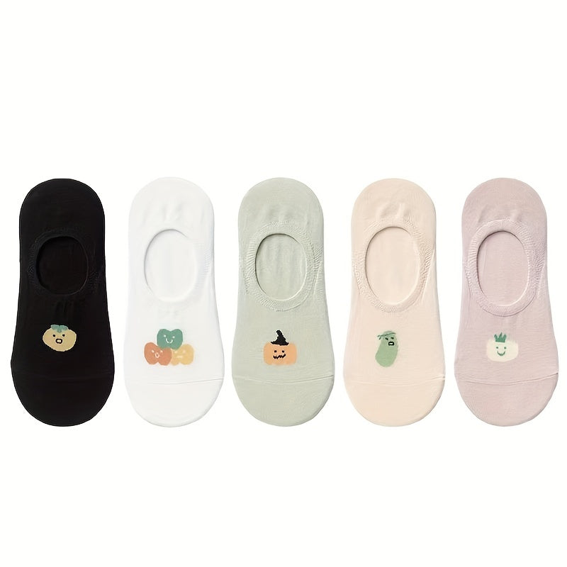 5 Pairs Cartoon Fruit Print Ankle Socks Women's Stockings