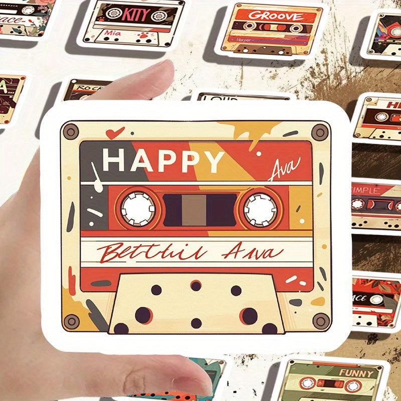 55pcs Cartoon Cassette Vinyl Waterproof Stickers for Scrapbooking Notebooks DIY