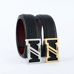 Men's Raw Cut Out Letter Buckle Belt Smooth Top Coat 304 Stainless Steel