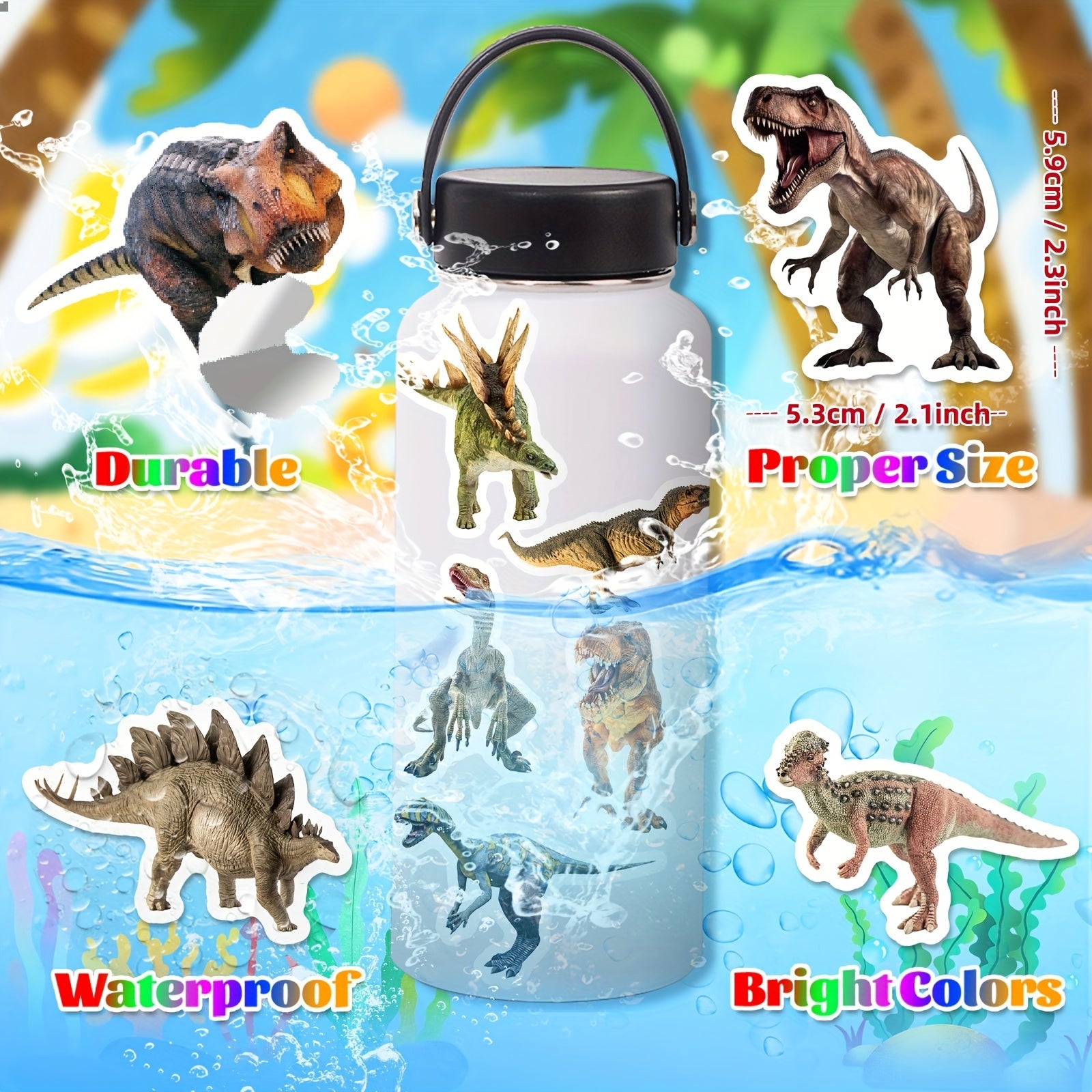 50pcs Realistic Dinosaur Stickers For Luggage Skateboard - Kids Teens Adults