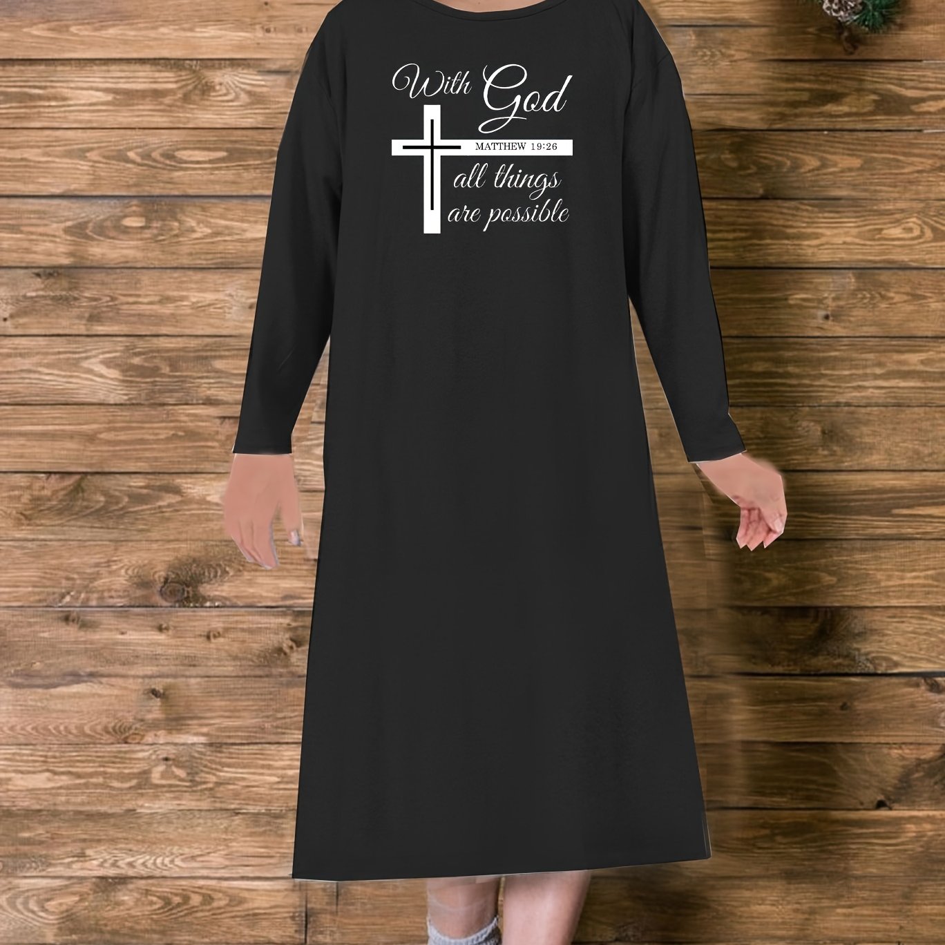  Casual Loungewear Dress Women's Plus Cross & Art Letter Print