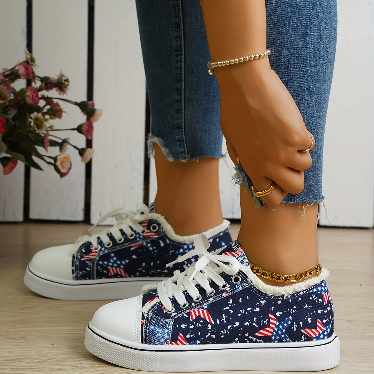 Women's Star Flag Pattern Canvas Sneakers for 4th of July