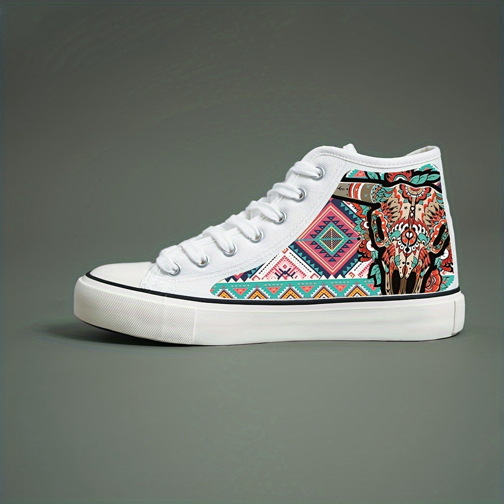 Retro Cow Print Chunky Canvas Sneakers High Top Classic Skate Shoes