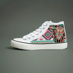 Retro Cow Print Chunky Canvas Sneakers High Top Classic Skate Shoes